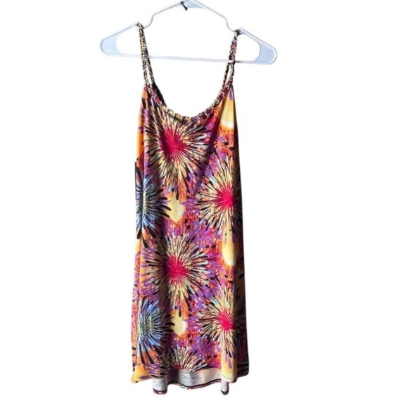 Sam And Jess Retro 70’s Dress Small Sleeveless Chain Link Multi-Color Starburst - Picture 2 of 8